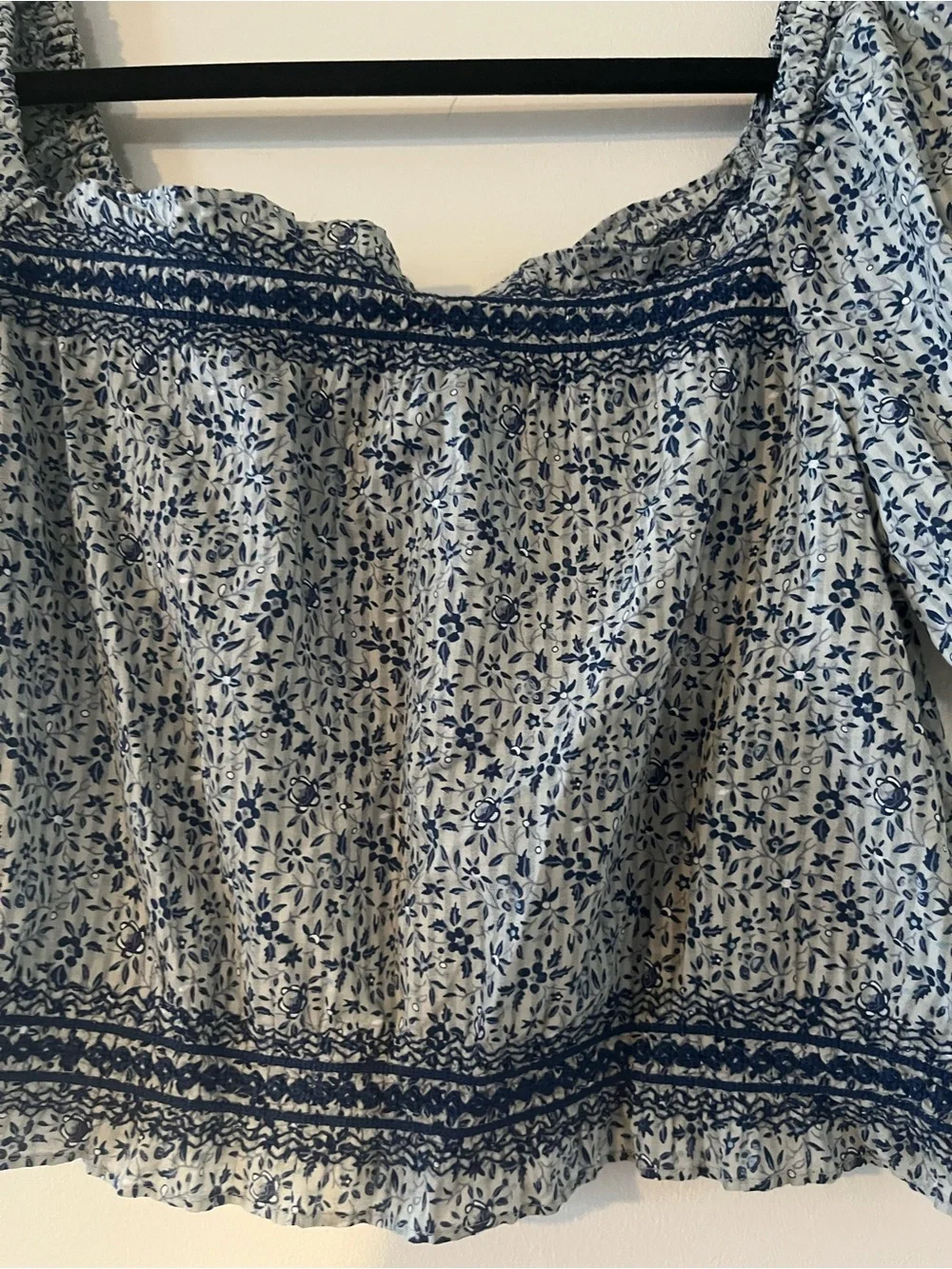 NWT Madewell Blue White Floral Puff Sleeve Crop Top Medium Cottagecore Cotton